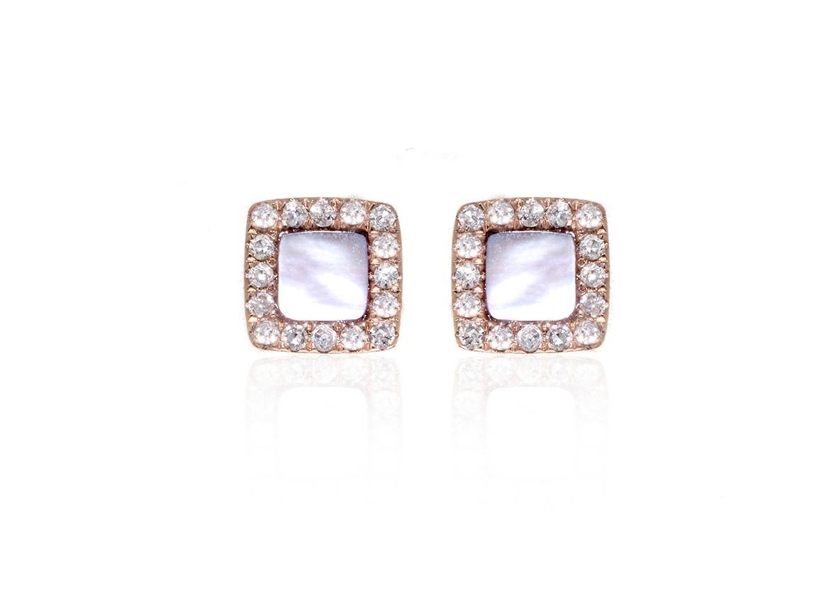 Square Mother-of-Pearl and Diamond Earrings In New Condition In Houston, TX