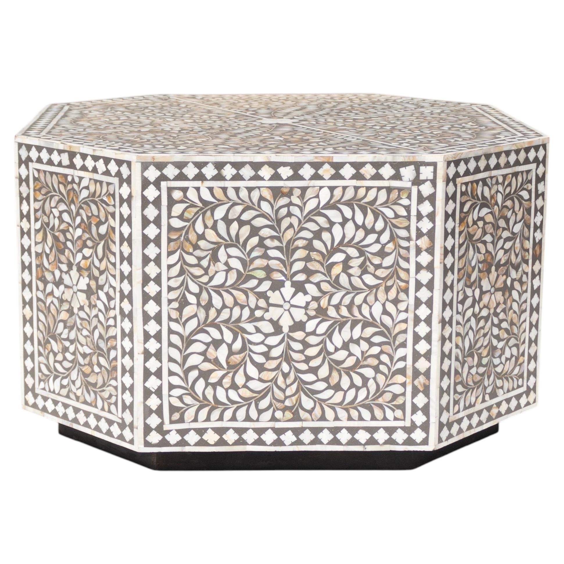 Square Mother of Pearl Inlay Coffee Table, Solid Wood Base by House of Jaipur