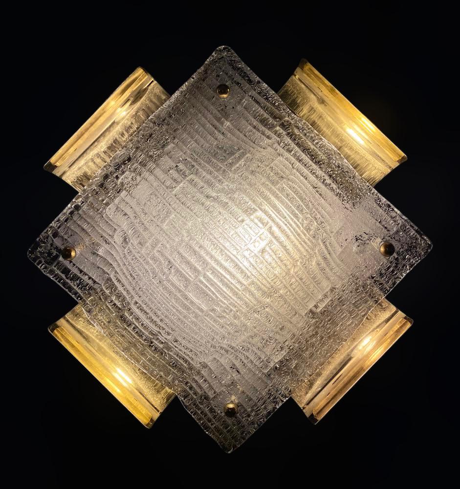 Square Murano Flush Mount with Brass For Sale 1