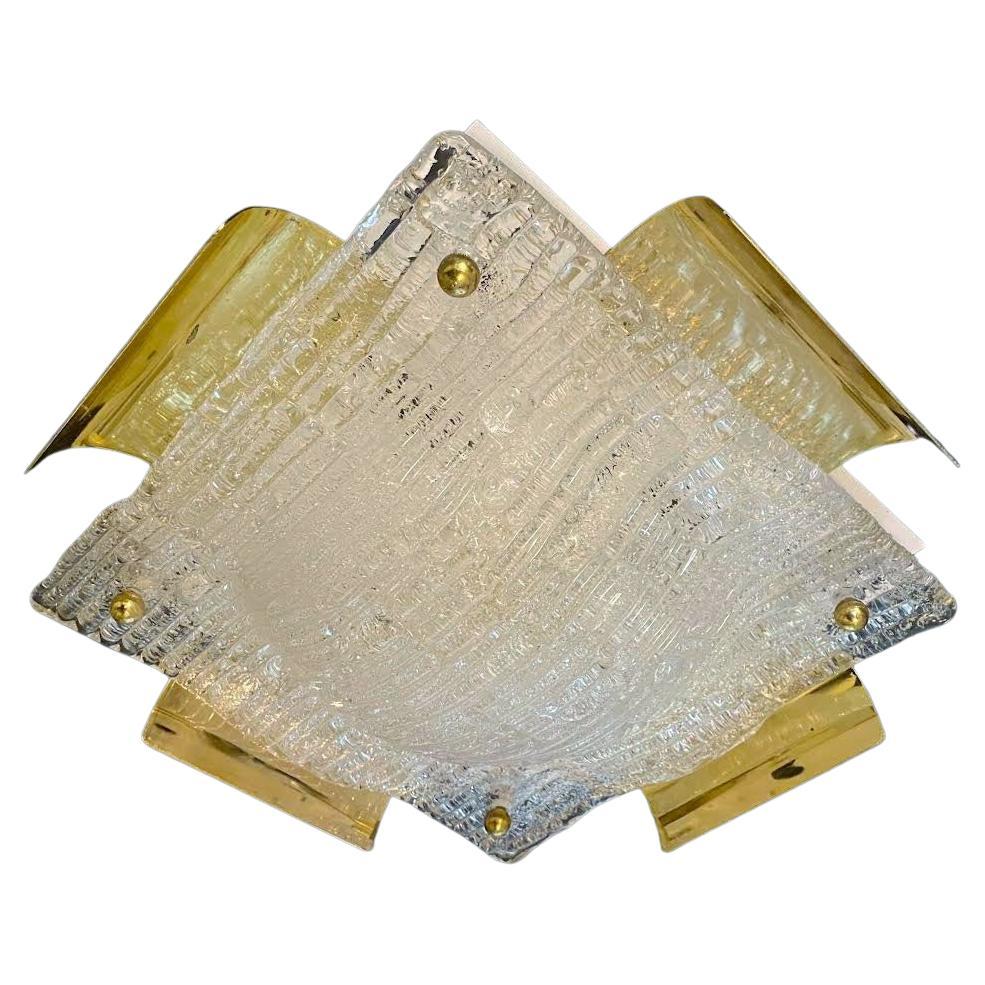 Square Murano Flush Mount with Brass For Sale