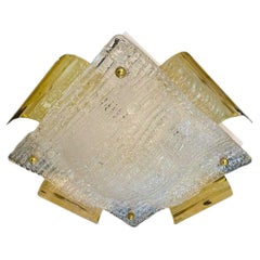 Square Murano Flush Mount with Brass