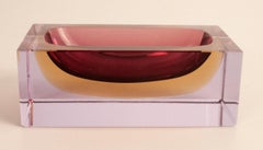 Square Murano Fuchsia and Yellow Bowl, Flavio Poli, Italy, 1970s