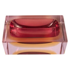 Square Murano Fuchsia and Yellow Bowl, Flavio Poli, Italy, 1970s