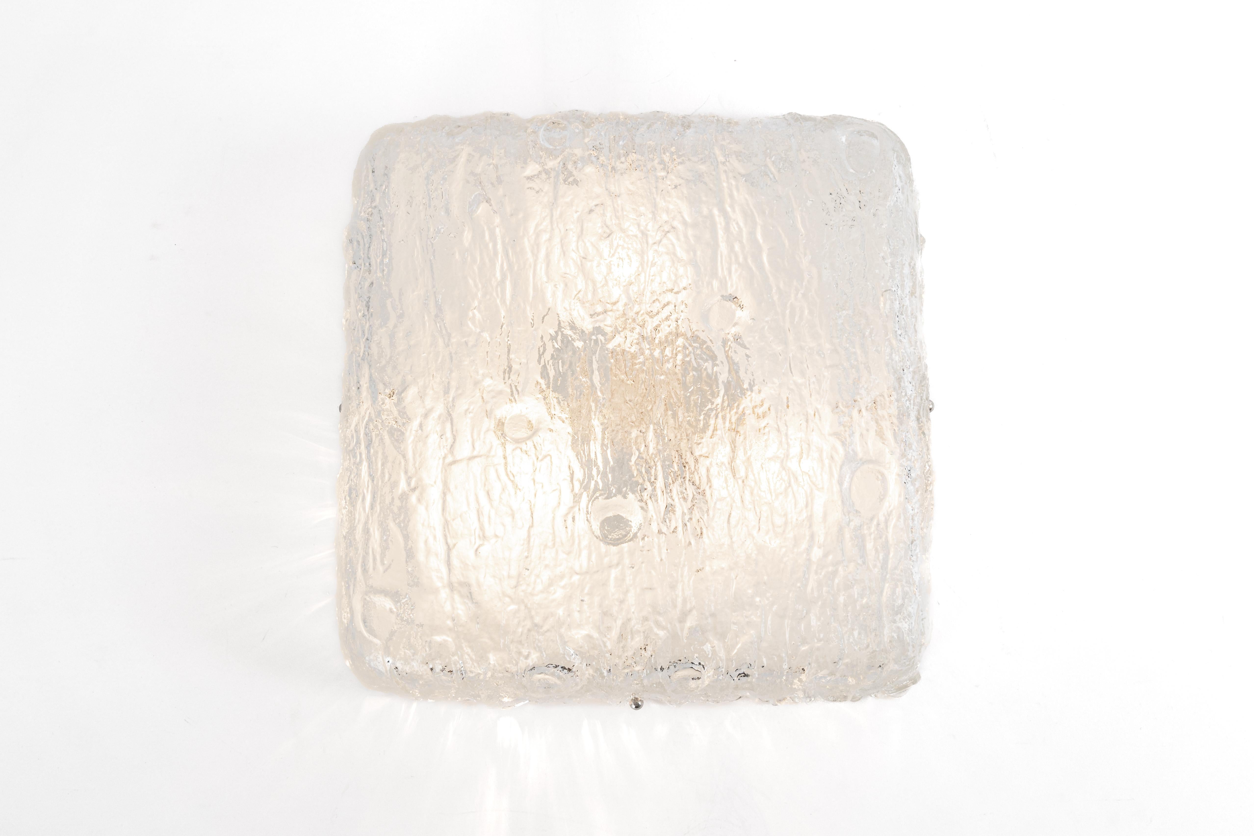 Square Murano Ice Glass Flushmount, Kaiser, Germany, 1970s For Sale 5