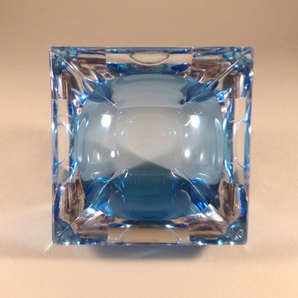 Italian Square Murano Sommerso Glass Ashtray For Sale