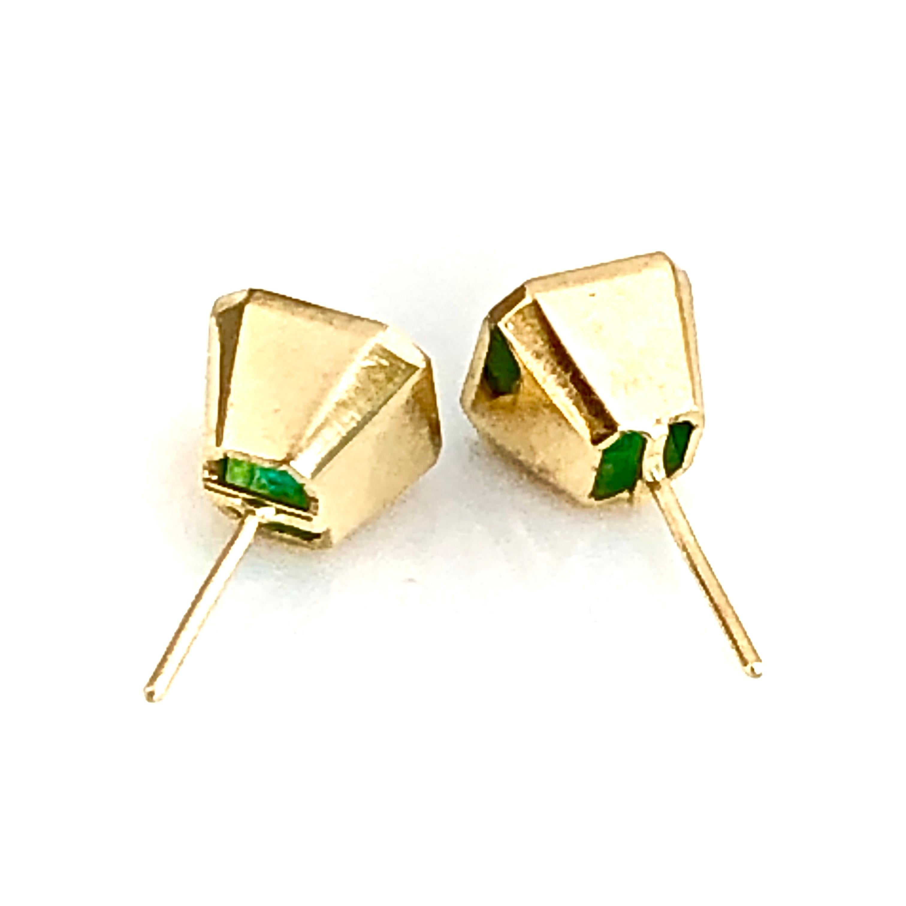 Emerald Cut Square Natural Colombian Emerald Stud Earrings 18 Karat