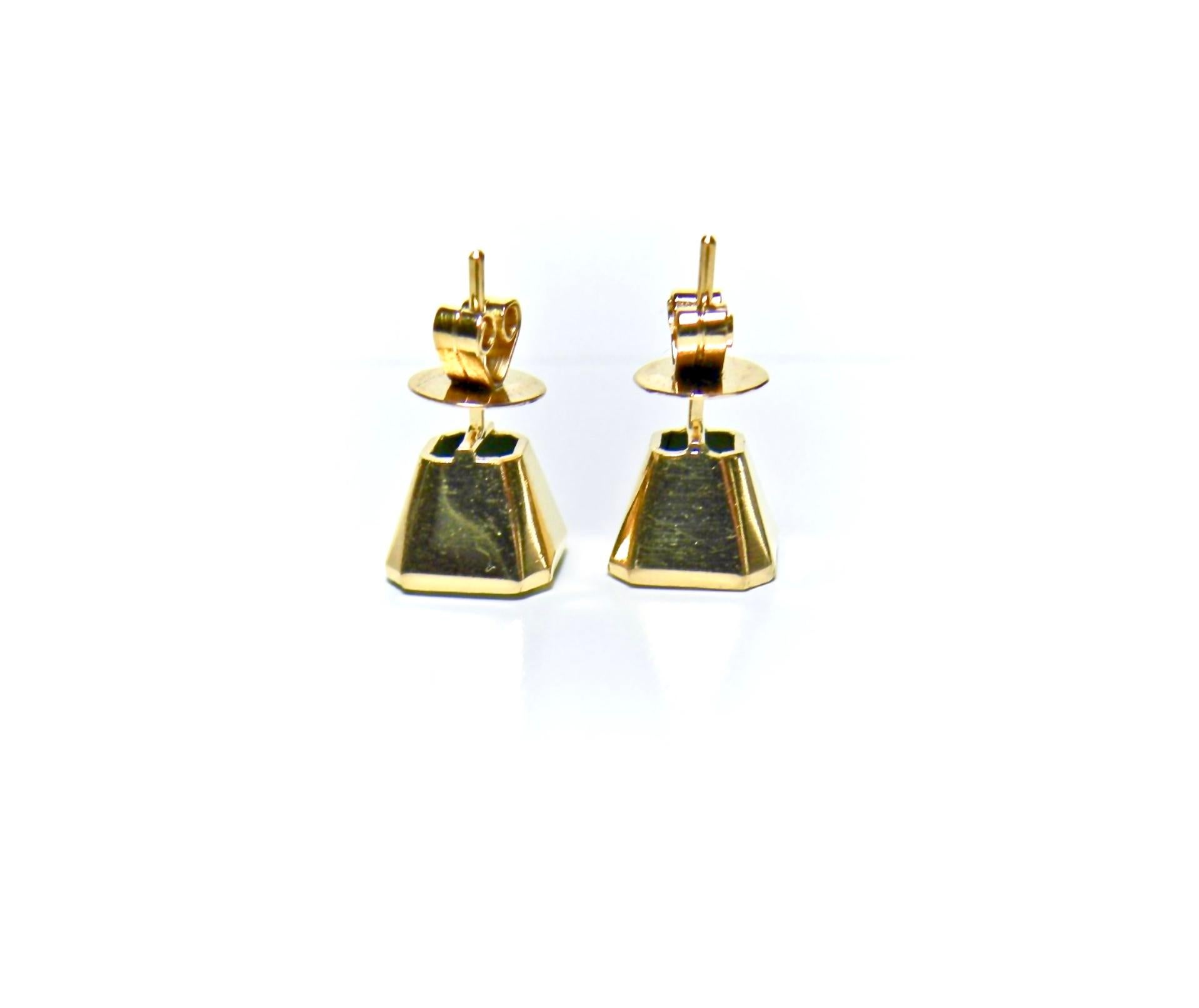 Square Natural Colombian Emerald Stud Earrings 18 Karat 4