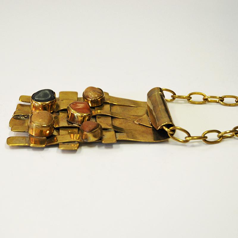 Norwegian Nature Stone and Brass Necklace by Anna Greta Eker, Norway, 1960s