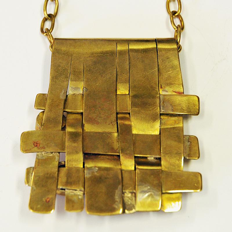 Nature Stone and Brass Necklace by Anna Greta Eker, Norway, 1960s In Good Condition In Stockholm, SE