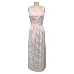 Vintage Square Neck with Gathered Skirt Gown Embroidered with Sequins over  Palest Pink
