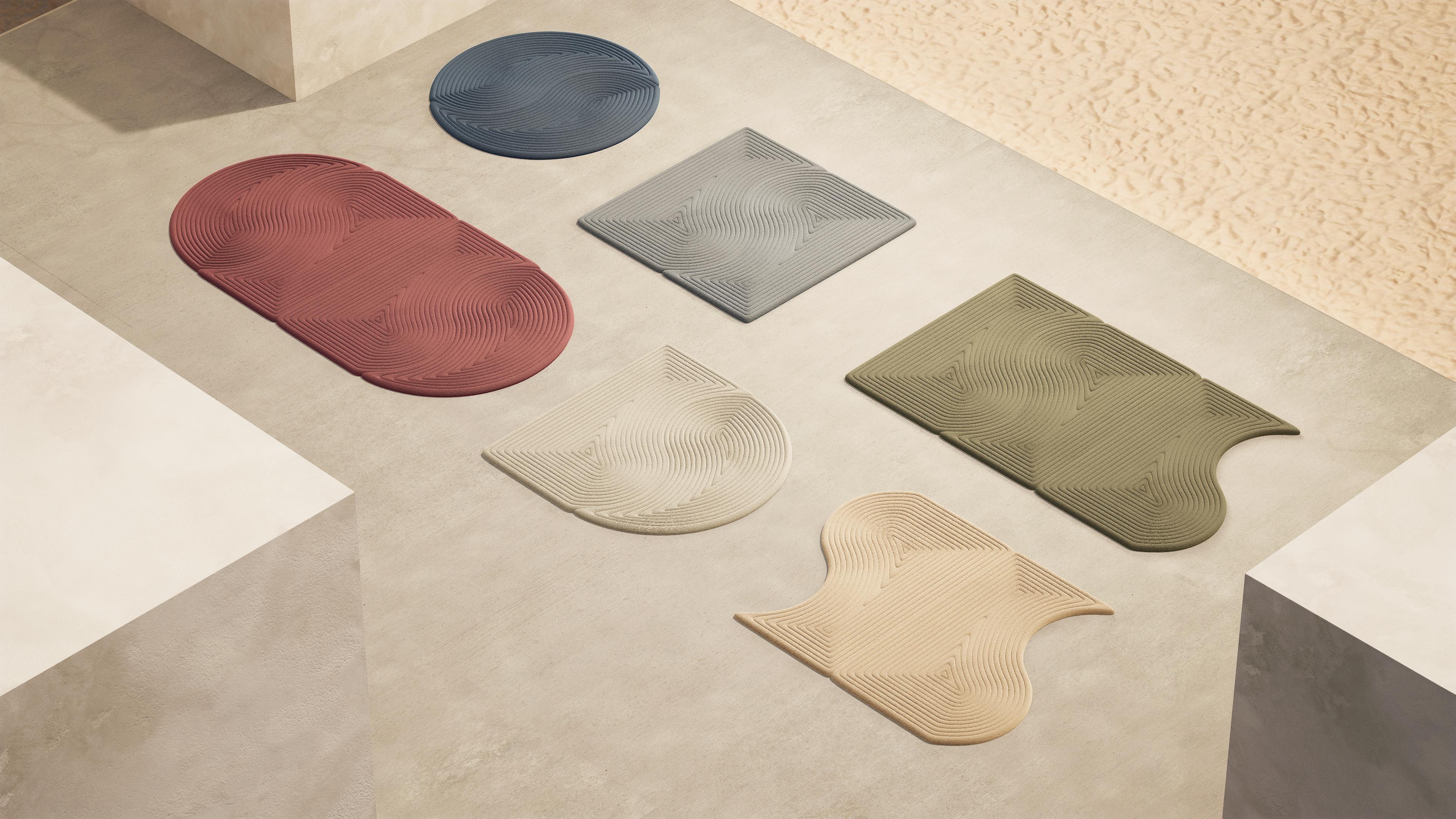 About:
NIWA modular rugs are a representation of the sand element within Zen Gardens. The rugs provide fluidity to the space's atmosphere - via the repetition of the internal pattern, they achieve a feeling of movement and fluidity. At the same
