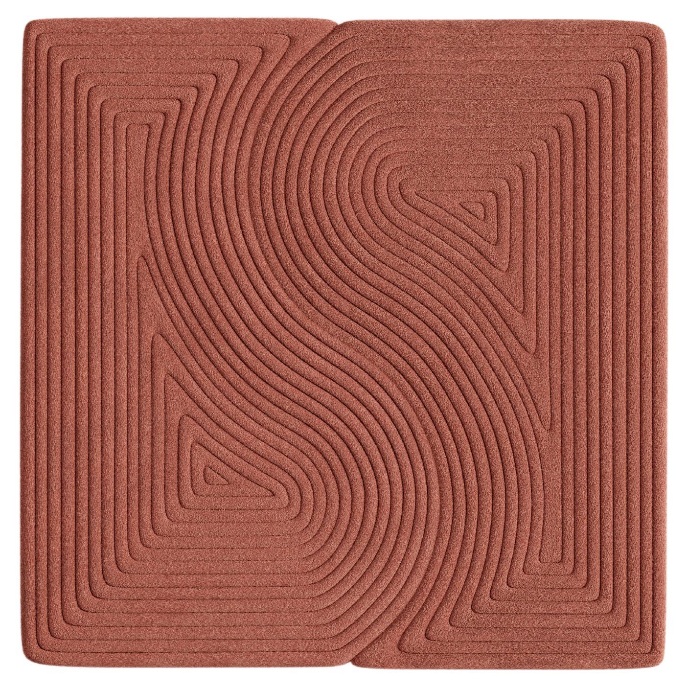 "Square Niwa" 100% Wool Modular Contemporary Rug, Mexican Design For Sale