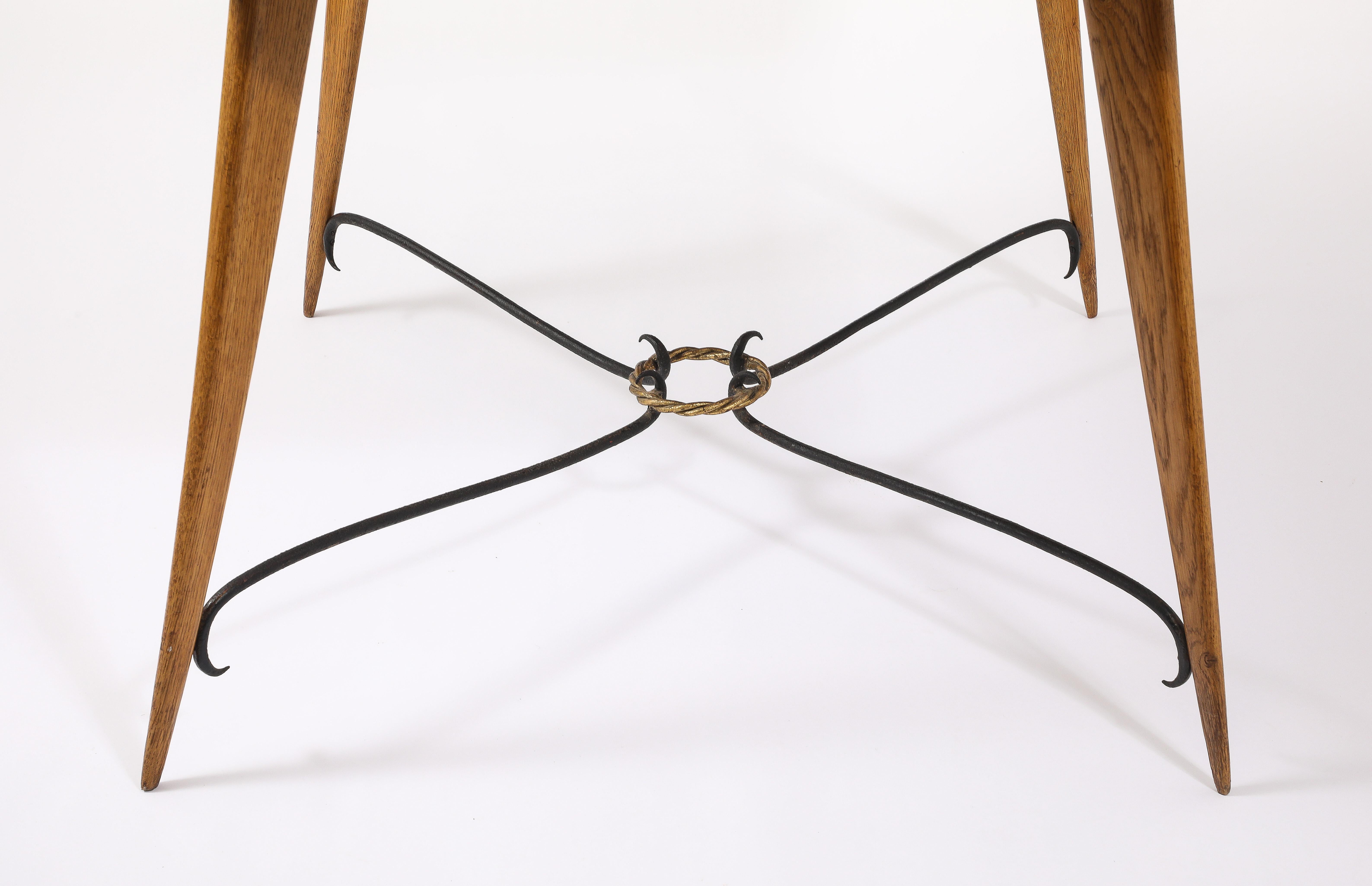 Square Oak Center Table With Scrolled Stretcher, France 1940's For Sale 6