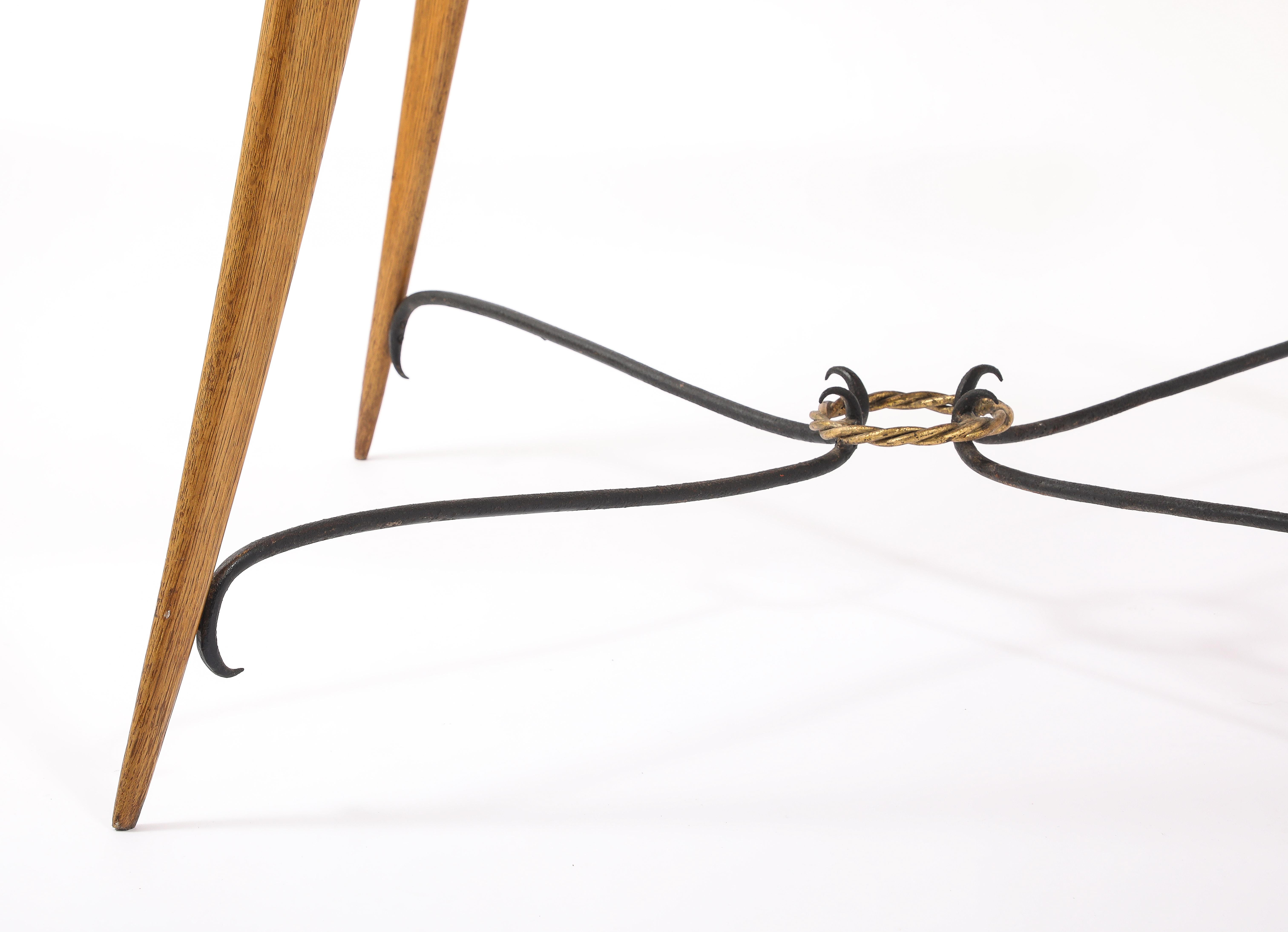 Square Oak Center Table With Scrolled Stretcher, France 1940's For Sale 8
