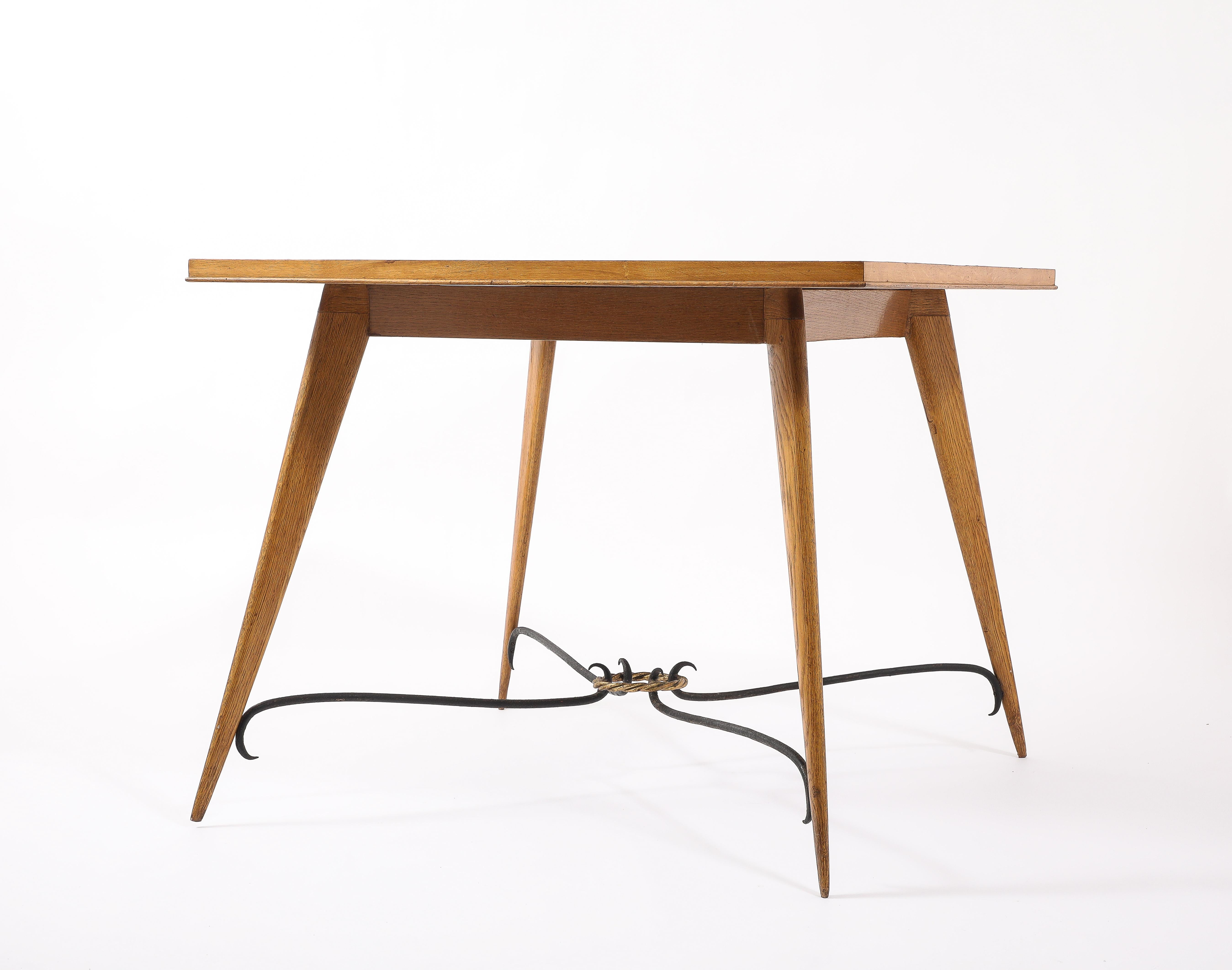 Square Oak Center Table With Scrolled Stretcher, France 1940's For Sale 9