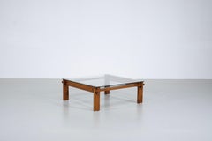 Square oak coffee table, Italy - 1970s