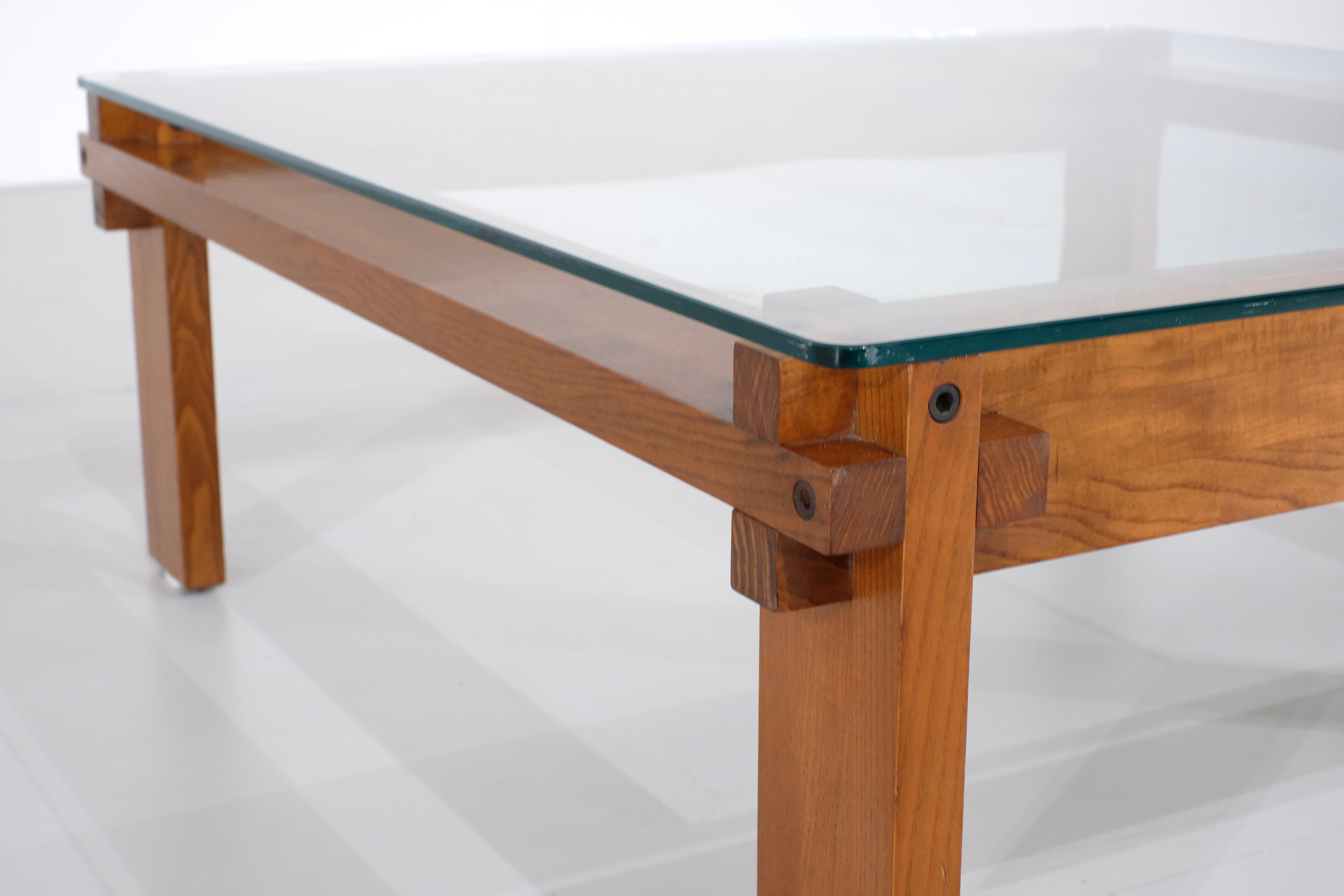 Late 20th Century Square oak coffee table, Italy - 1970s For Sale