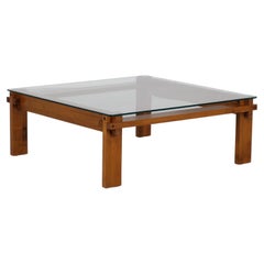 Square oak coffee table, Italy - 1970s