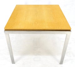 Square Oak Flip Top Chrome Base Italian Modern Dining Game Table c1970s MINT!