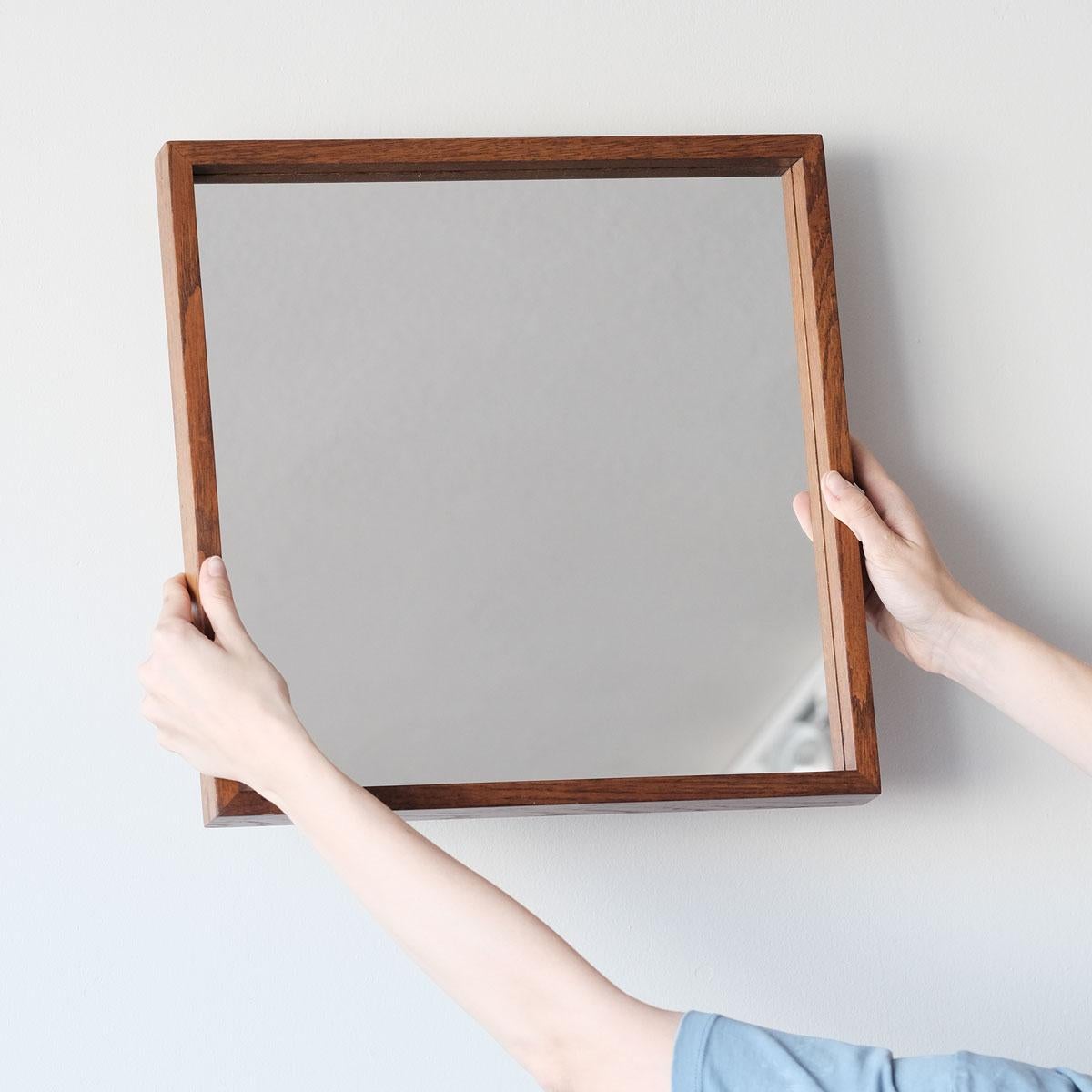 Modern Square Oak-Framed Mirror – EDGE Series (40x40 cm) For Sale
