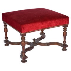 Antique Elegant Oak Upholstered Ottoman