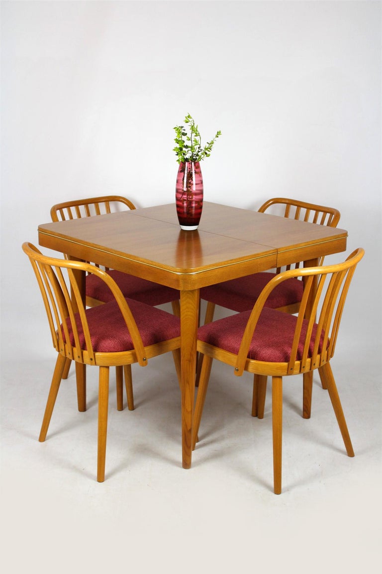 Square Oak Veneered Folding Table from Jitona, 1960s at 1stDibs