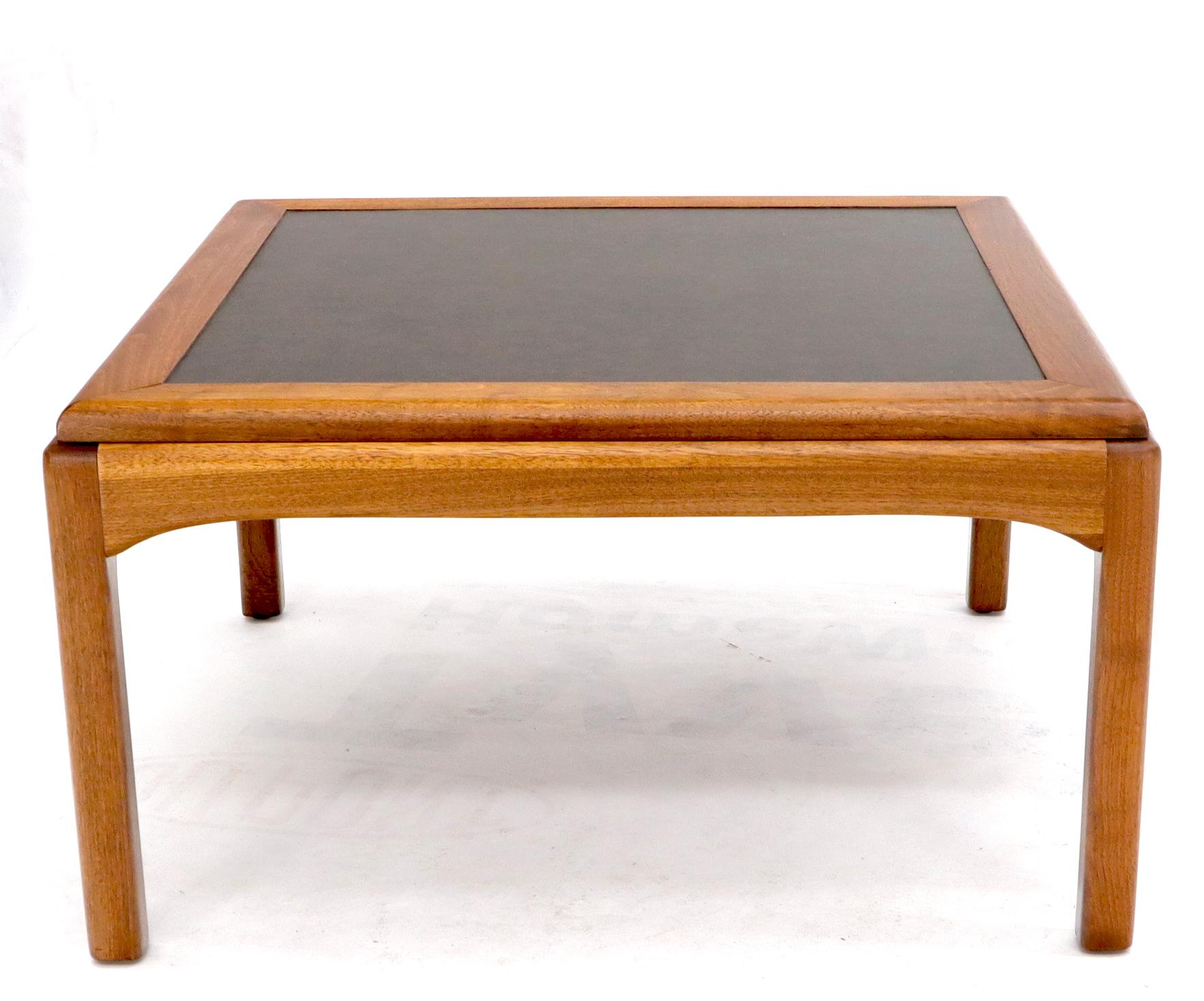 Mid-Century Modern Square Oiled Walnut Faux Slate Top Coffee Table For Sale