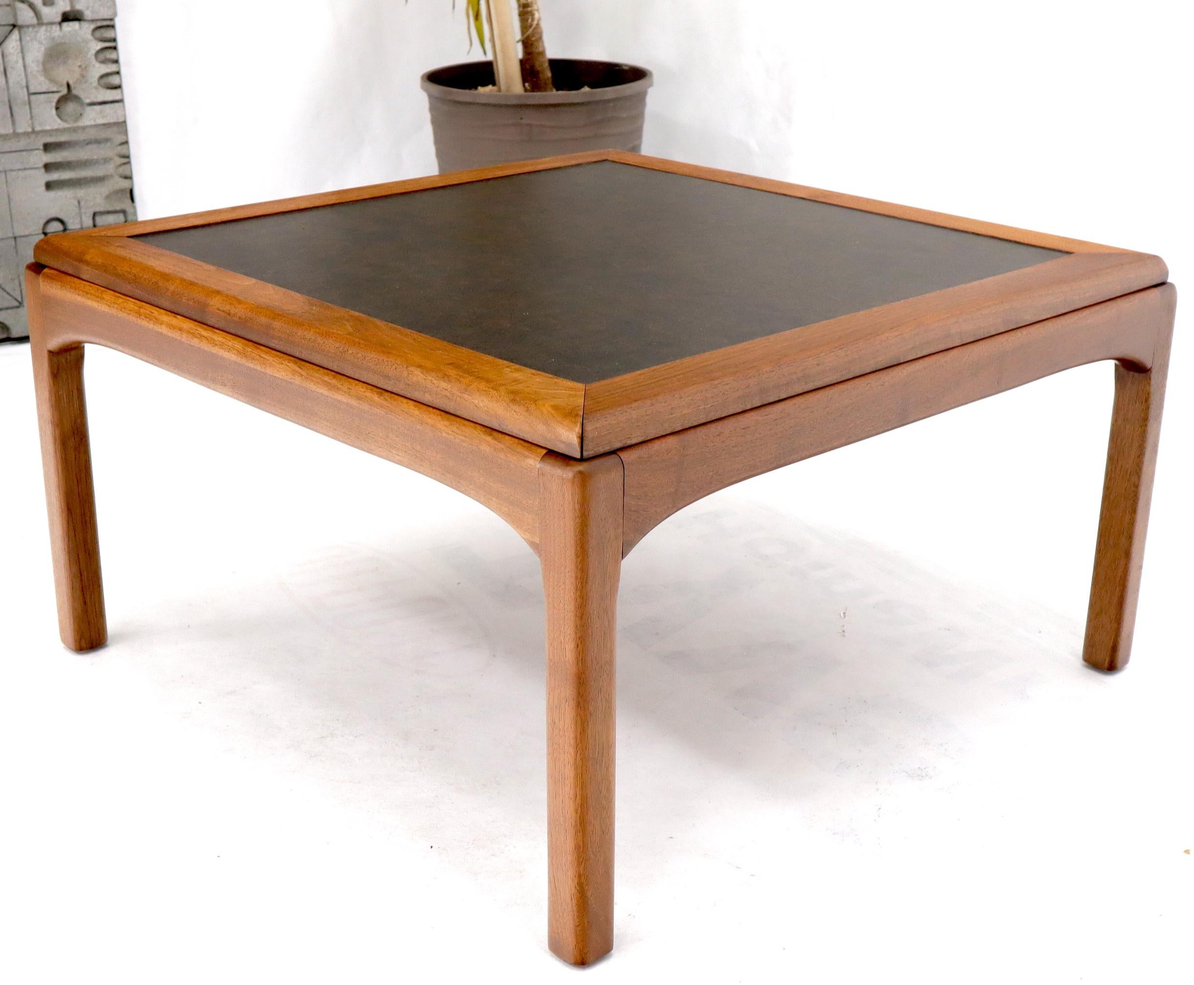 Square Oiled Walnut Faux Slate Top Coffee Table In Excellent Condition For Sale In Rockaway, NJ