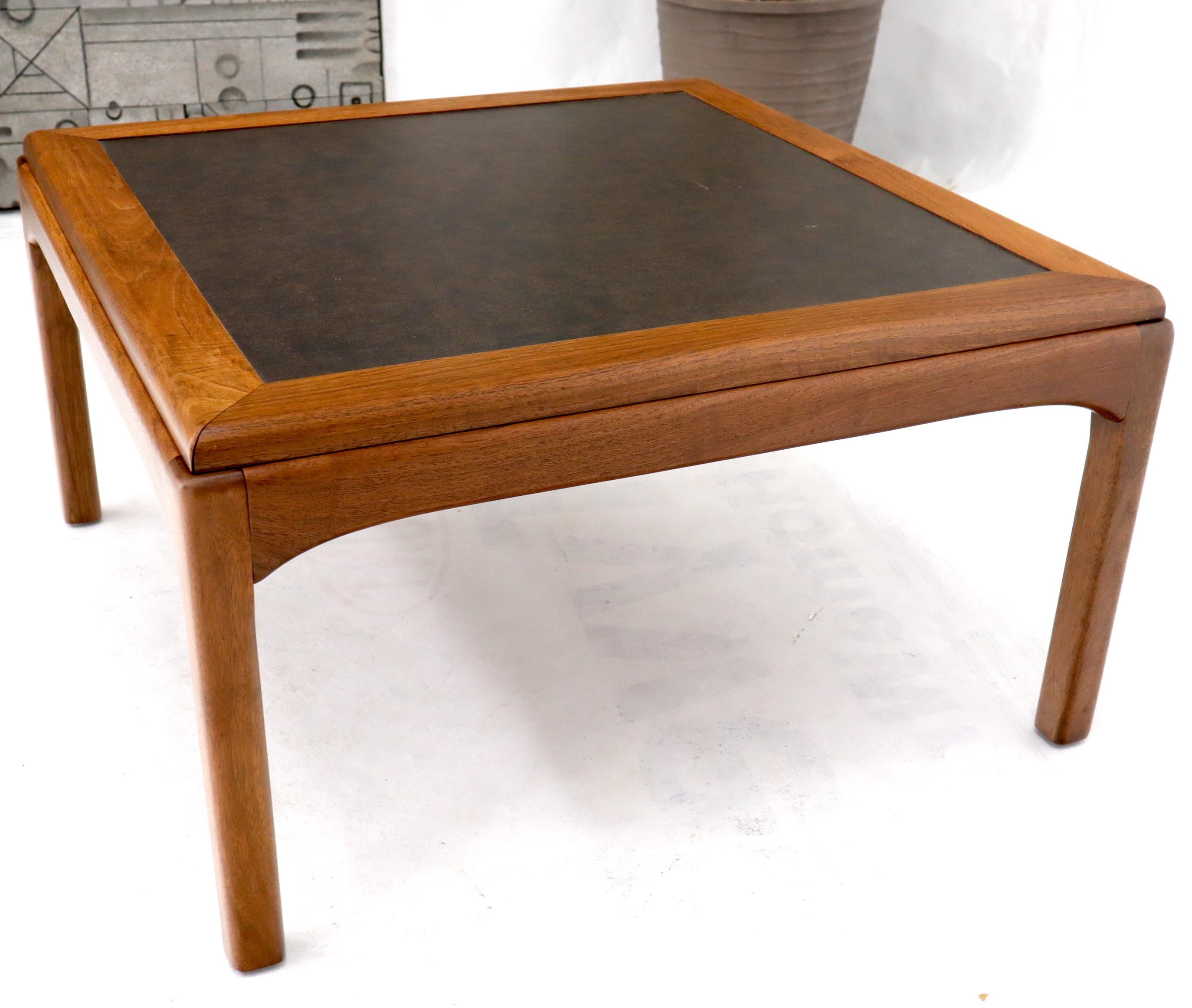 Square Oiled Walnut Faux Slate Top Coffee Table In Excellent Condition For Sale In Rockaway, NJ
