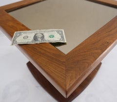 Square Oiled Walnut Mirror Tile Top Occasional Side End Table Stand Figural Base