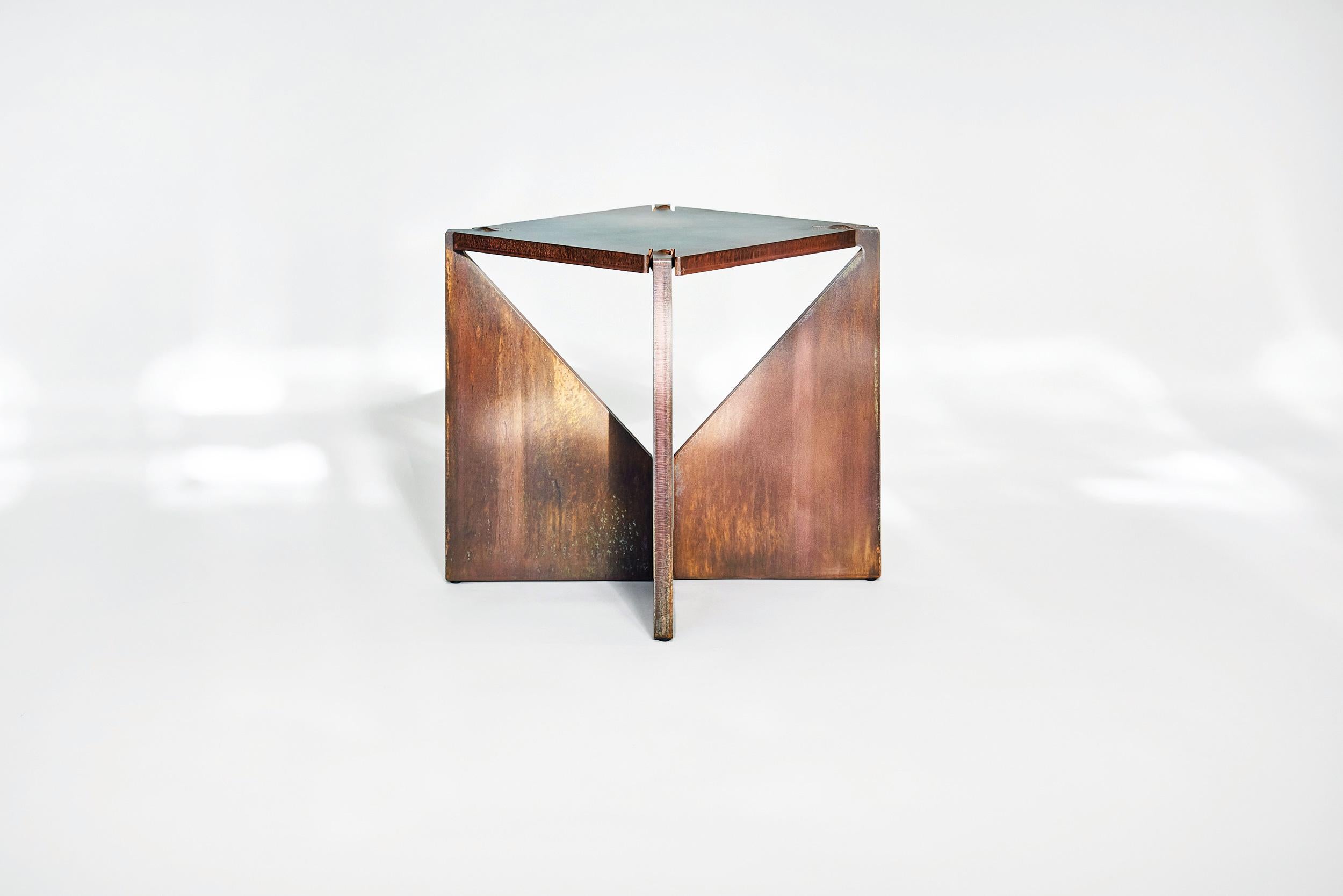 Dutch Solid steel copper patina side table 'Square, ONE', by Frank Penders For Sale