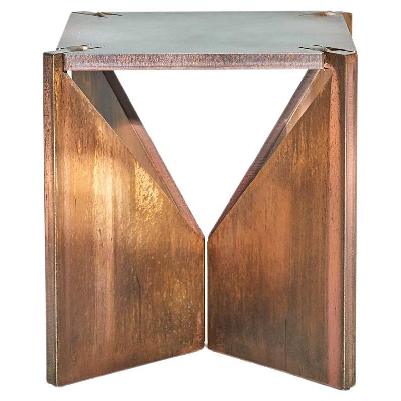 Solid steel copper patina side table 'Square, ONE', by Frank Penders For Sale