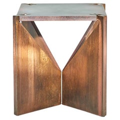 Table d'appoint en acier massif patiné au cuivre 'Square, ONE', par Frank Franks