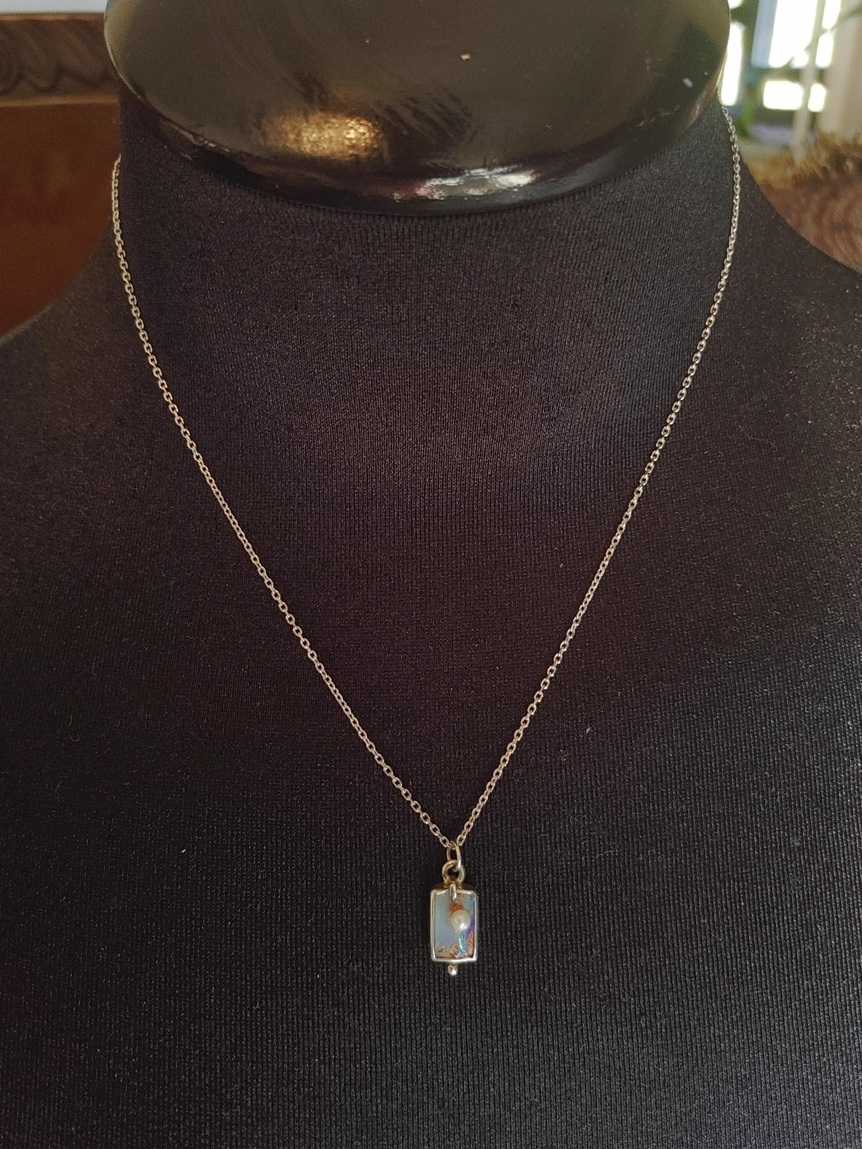 Cabochon Square Opal Drop Necklace For Sale