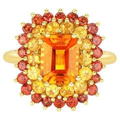 Square Orange Gemstones Halo Ring in 18 Karat Gold