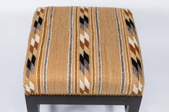 Square Ottoman with Walnut Finish Upholstered in a Vintage Native American Rug