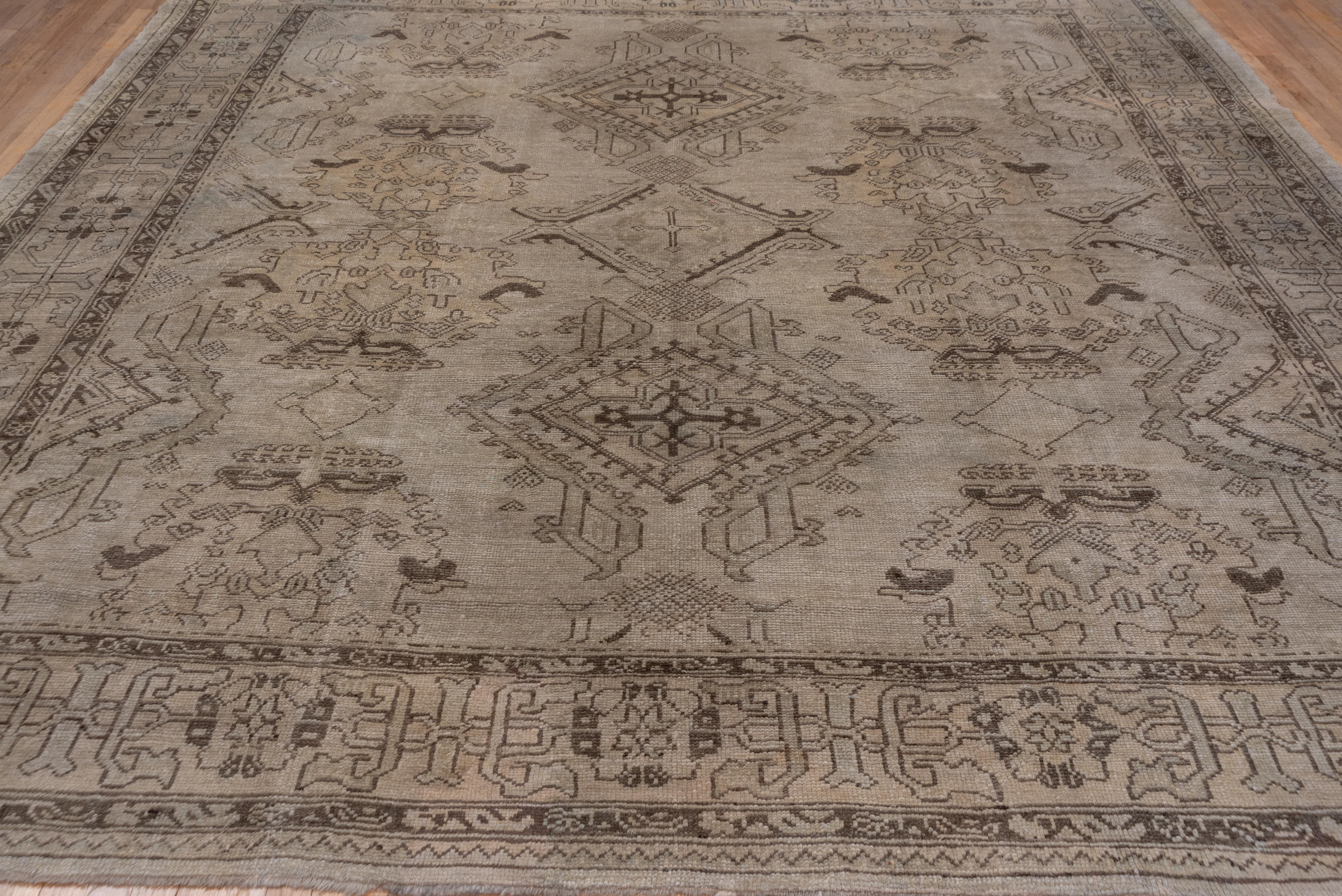 Hand-Knotted Square Oushak Carpet, circa 1910s For Sale