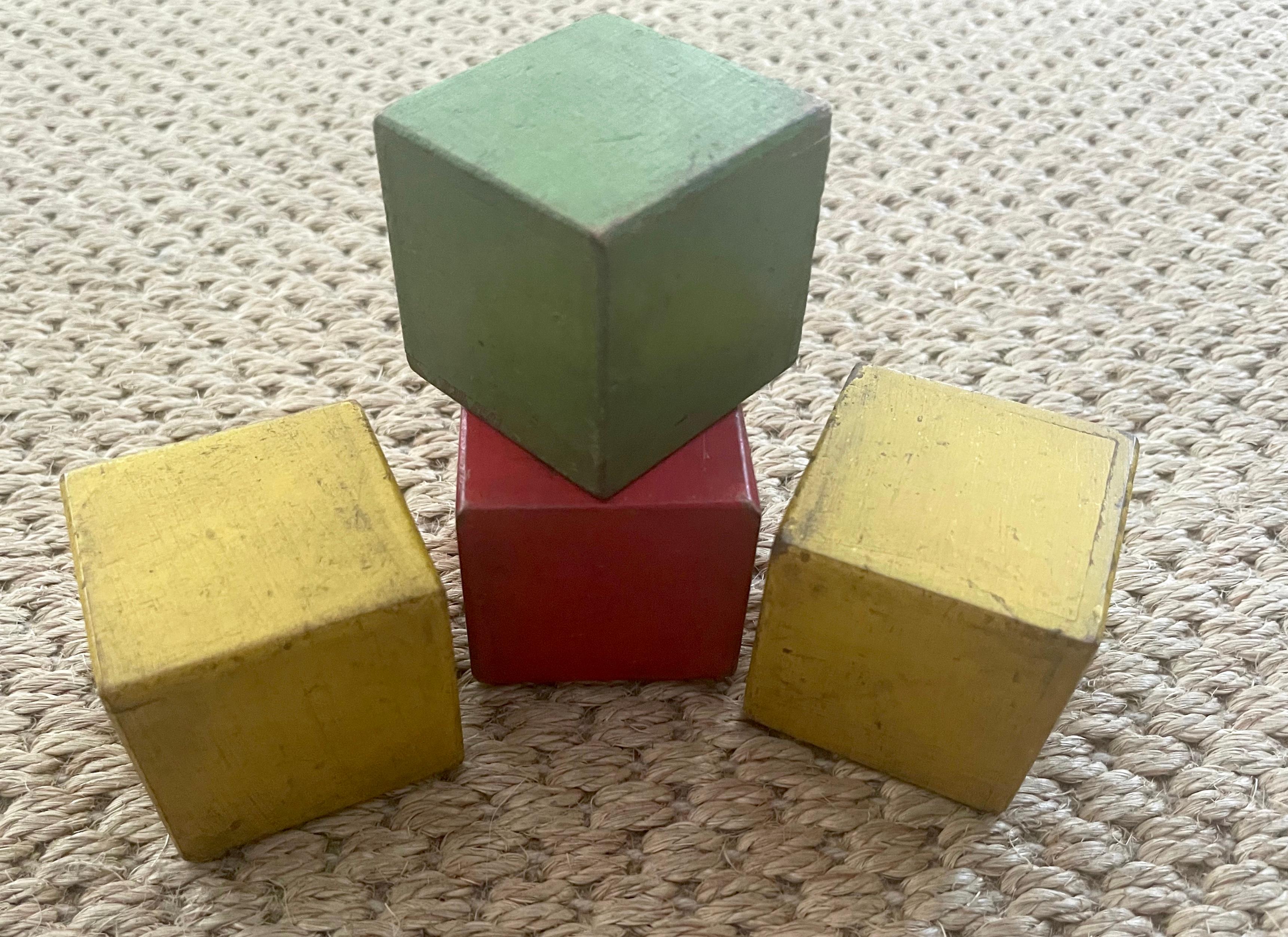 Square Painted Wood German Children’s Rattle Blocks In Good Condition For Sale In New York, NY