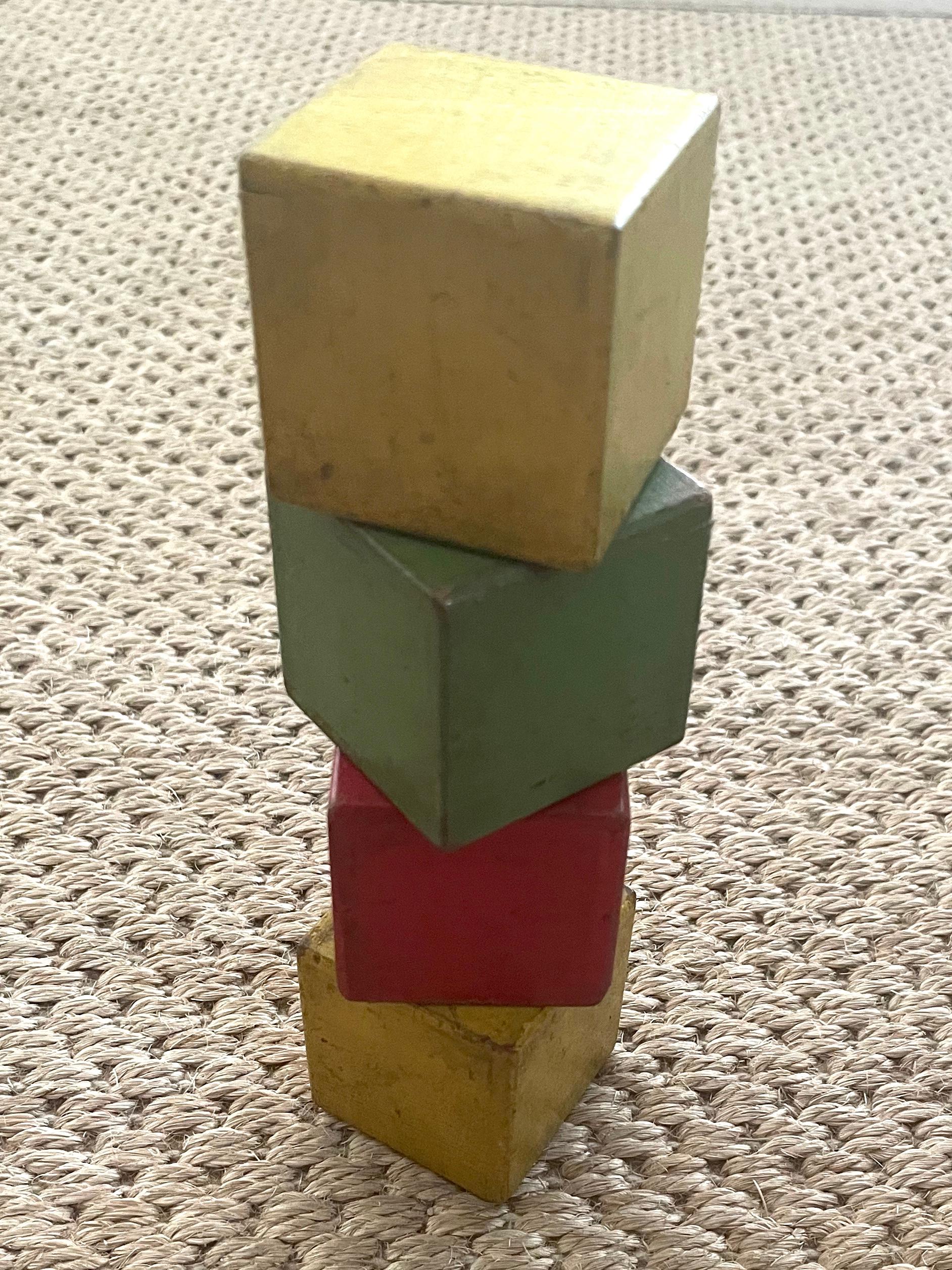 Mid-20th Century Square Painted Wood German Children’s Rattle Blocks For Sale