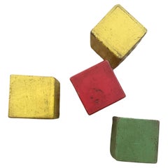 Used Square Painted Wood German Children’s Rattle Blocks