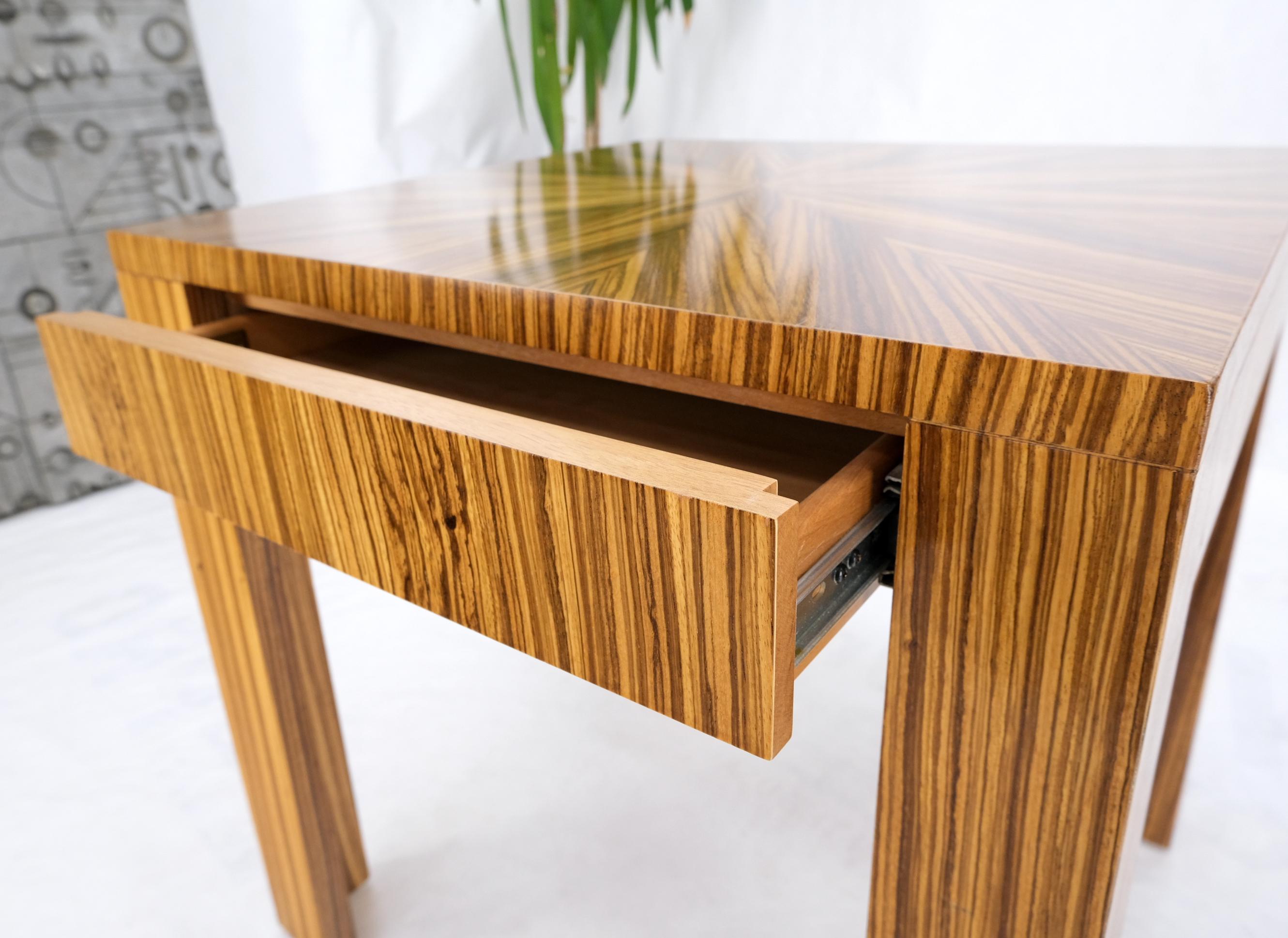Square Parsons Style Sunburst Inlay Zebra Wood Occasional End Side Lamp Table For Sale 1