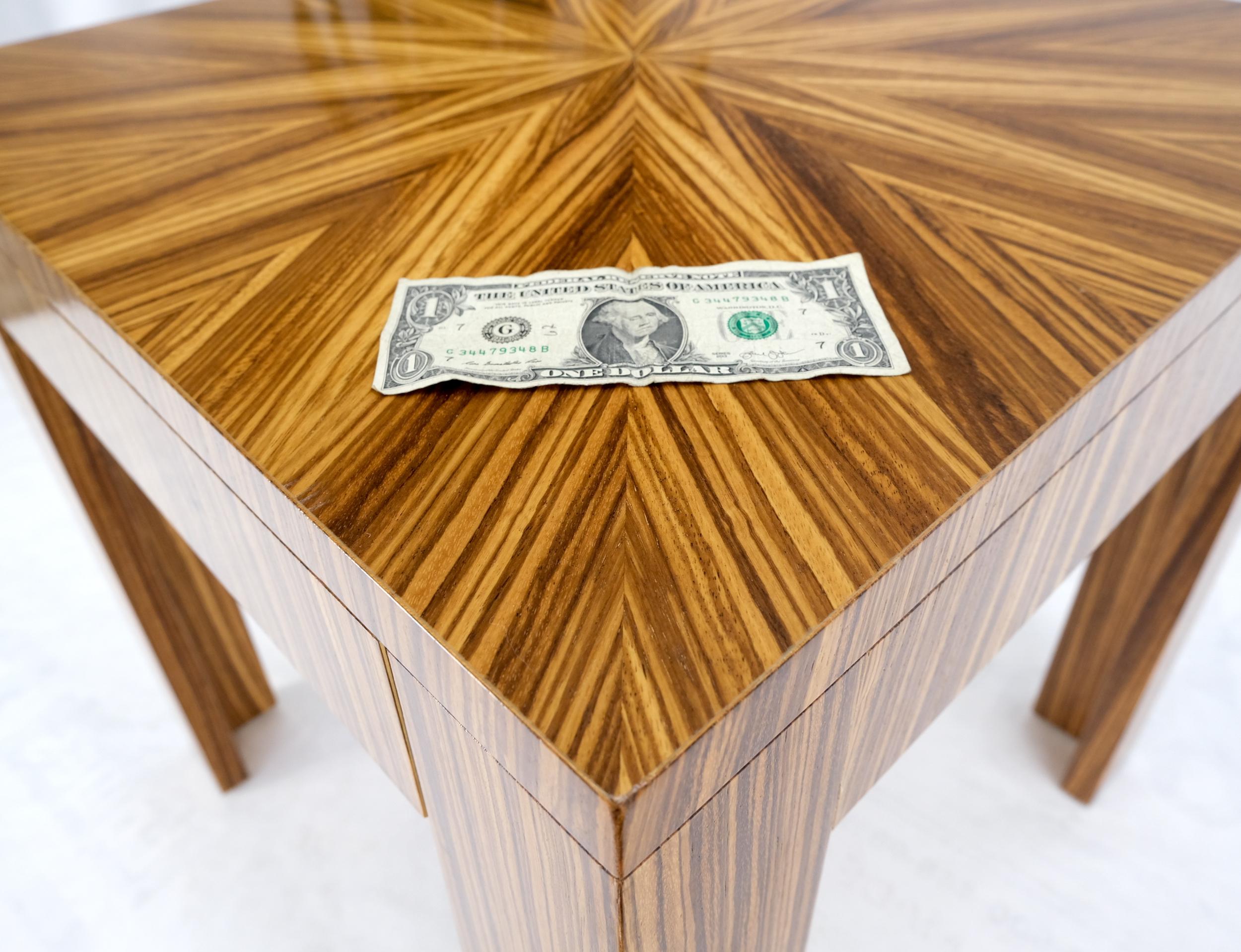 Square Parsons Style Sunburst Inlay Zebra Wood Occasional End Side Lamp Table For Sale 7