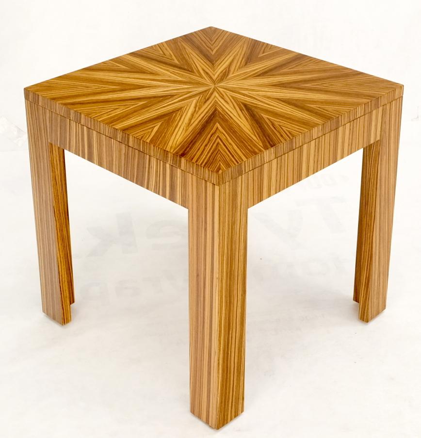 Square Parsons Style Sunburst Inlay Zebra Wood Occasional End Side Lamp Table  For Sale 8