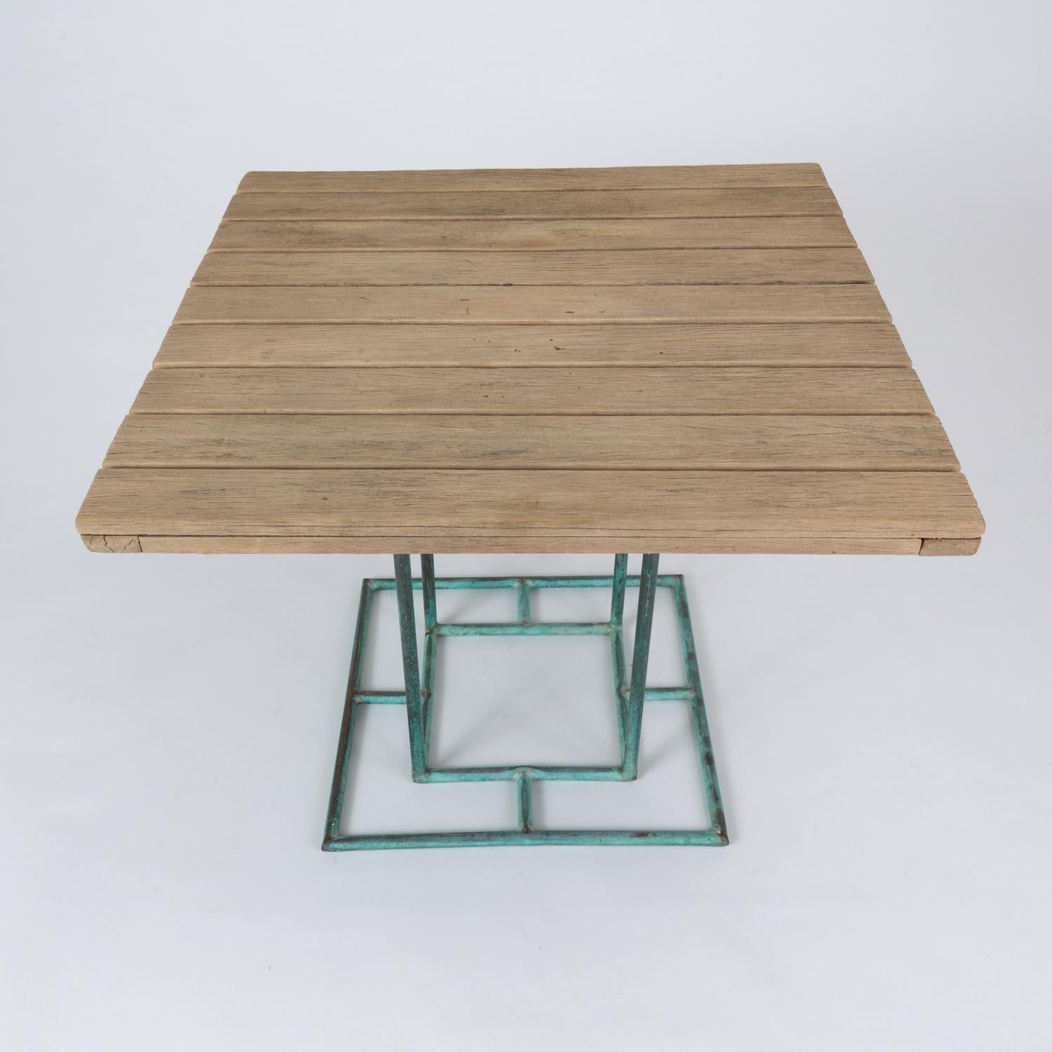 Bronze Patio Dining Table with Square Wooden Top by Walter Lamb for Brown Jordan 4