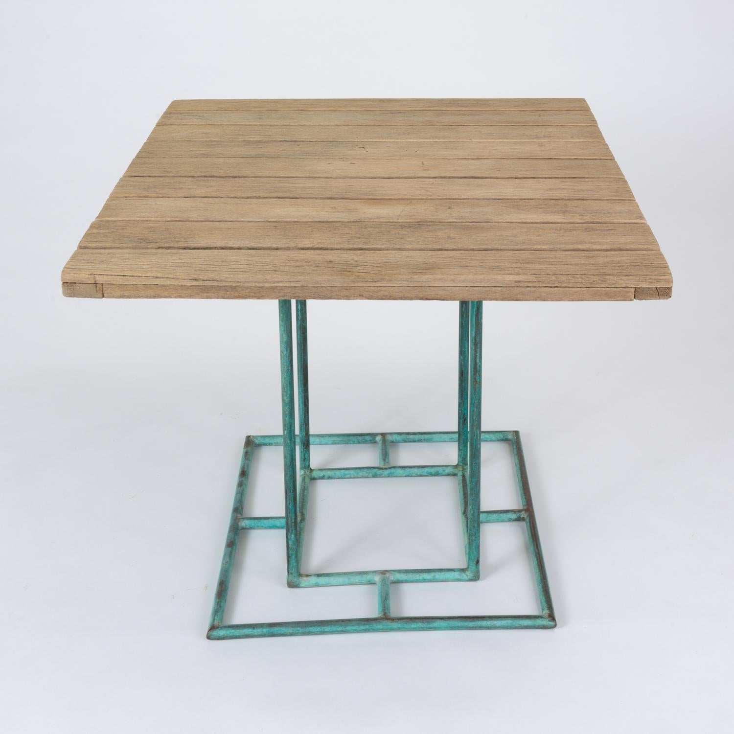 Bronze Patio Dining Table with Square Wooden Top by Walter Lamb for Brown Jordan 5