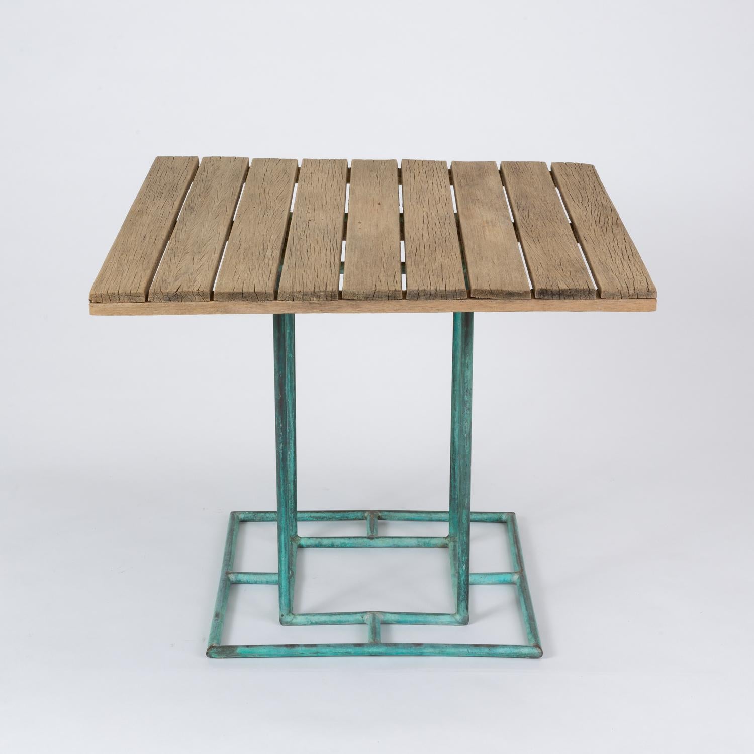 20th Century Bronze Patio Dining Table with Square Wooden Top by Walter Lamb for Brown Jordan