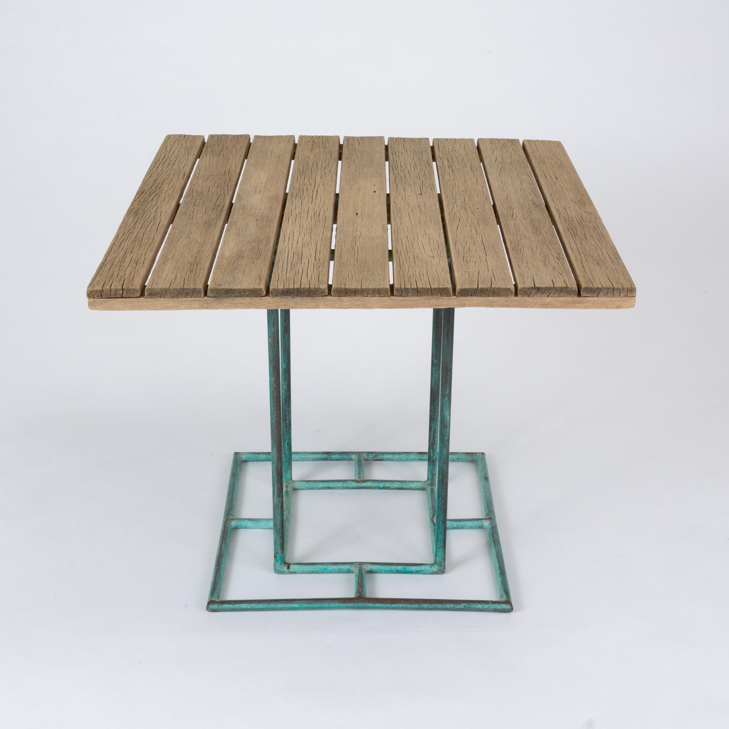 Bronze Patio Dining Table with Square Wooden Top by Walter Lamb for Brown Jordan 1