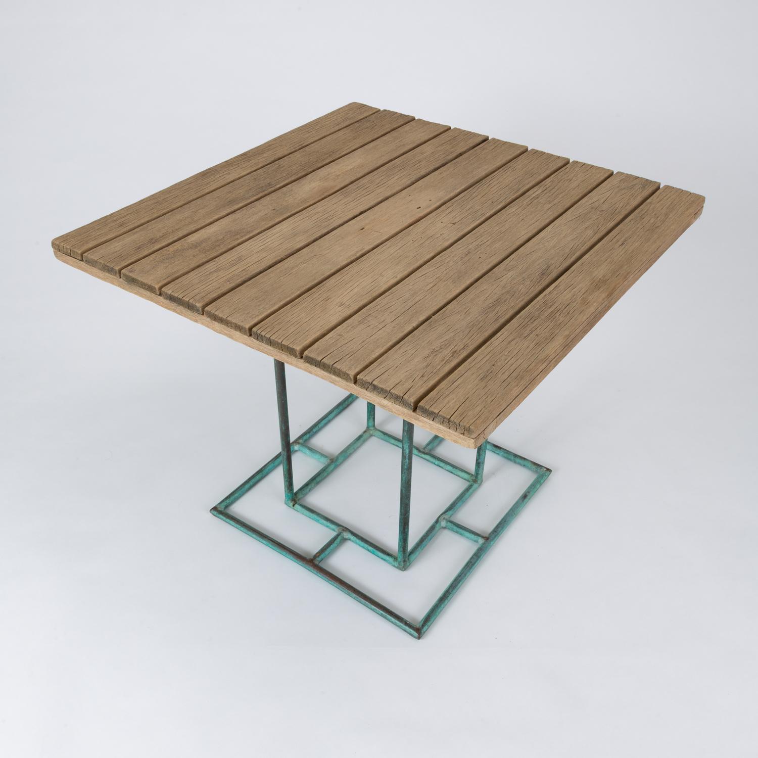 Bronze Patio Dining Table with Square Wooden Top by Walter Lamb for Brown Jordan 3