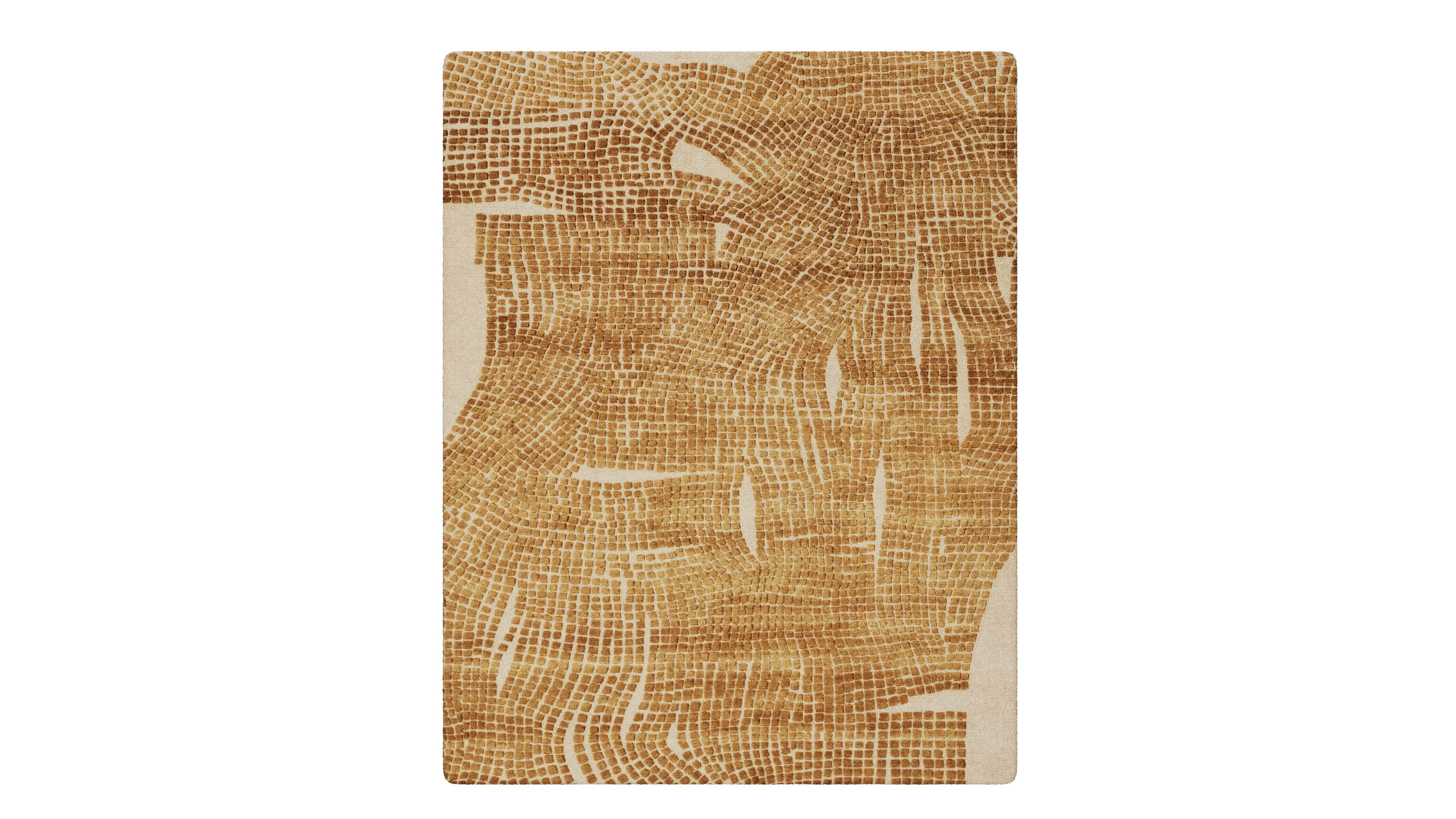 Portuguese Square Patterned Contemporary Solace Rug With Orange Hues For Sale
