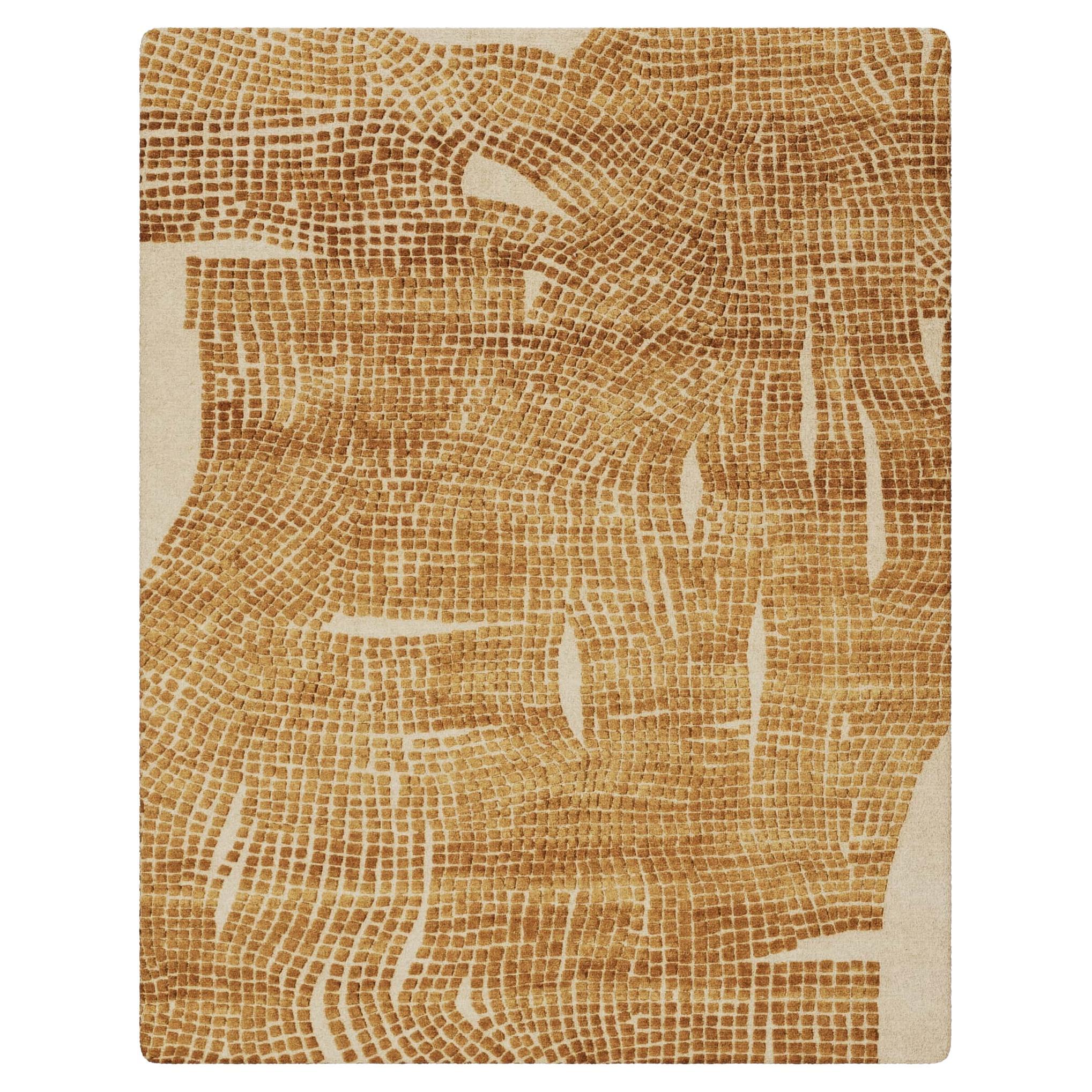 Square Patterned Contemporary Solace Rug With Orange Hues For Sale